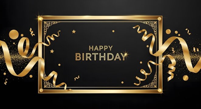 Elegant Golden Happy Birthday Card Design - Powered by Adobe