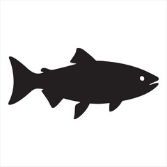 Silhouette of a salmon fish swimming in the water isolated on a white background