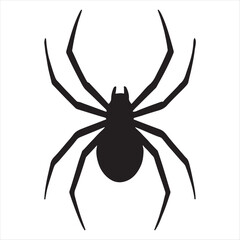 Silhouette of a black spider with eight long legs against a white background