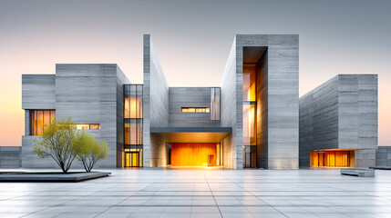 Brutalistische Architektur mit geometrischen Formen, Betonflächen und klaren Linien. Moderne Gebäude, Licht und Schatten, architektonische Details und urbanes Design. Perfekt für Kunst und Editorials.