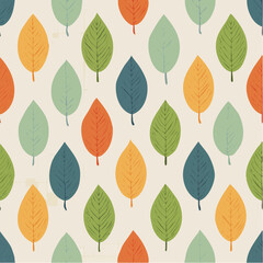 Colorful Autumn Leaves Pattern on Beige Background
