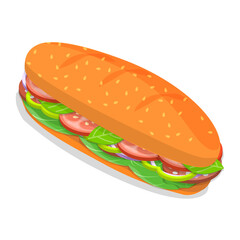 3D Isometric Flat Vector Illustration of baguette Sandwiches, Fast Food, Snacks. Item 1