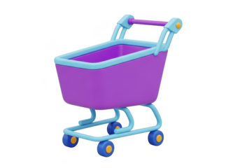 Purple and blue toy shopping cart isolated on transparent background