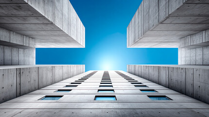Brutalistische Architektur mit geometrischen Formen, Betonflächen und klaren Linien. Moderne Gebäude, Licht und Schatten, architektonische Details und urbanes Design. Perfekt für Kunst und Editorials.