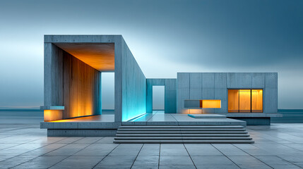 Brutalistische Architektur mit geometrischen Formen, Betonflächen und klaren Linien. Moderne Gebäude, Licht und Schatten, architektonische Details und urbanes Design. Perfekt für Kunst und Editorials.