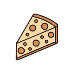 A stylized cartoon slice of cheese with round holes isolated on transparent background