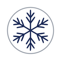 Simple blue snowflake icon inside a light gray circle representing cold or winter weather isolated on transparent background