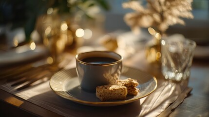 Fototapeta premium Aesthetic coffee with croissant breakfast, 