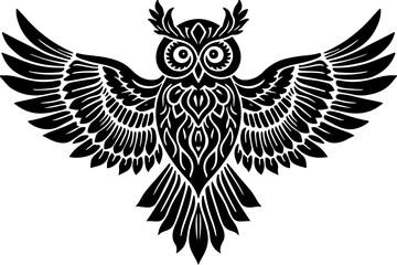 Tribal Owl Silhouette with Wings Spread Vector