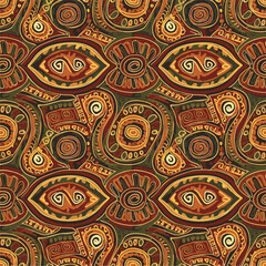 Abstract ethnic pattern featuring earthy tones and intricate tribal designs, patern seamless, Stock royalty free.