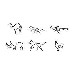 single line art collection of Animal icons. Animal icons set. Isolated on White background 