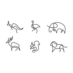 Fototapeta premium single line art collection of Animal icons. Animal icons set. Isolated on White background 