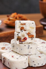 Homemade Chinese Nougat Candy with Nuts and Dried Fruits - Traditional Cantonese Confectionery