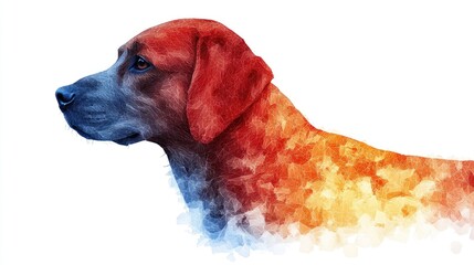 Watercolor Dog Portrait, Profile View, Colorful Abstract Background.  Possible Use  Greeting Card, Social Media