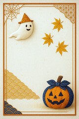青海波と麻の葉模様をあしらった和風ハロウィン背景
