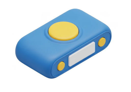 Blue digital alarm clock with yellow accents isolated on transparent background