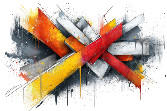 Abstract Graphic Design with Colorful Crosses and Splashes