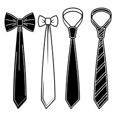 Illustration of four different ties two bow ties and two neckties, perfect for fashion, design, or creative projects