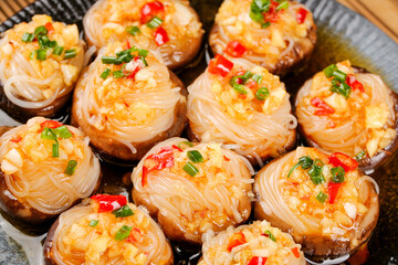 Teppanyaki Shiitake Mushrooms Stuffed with Garlic Vermicelli Noodles Asian Signature Dishes