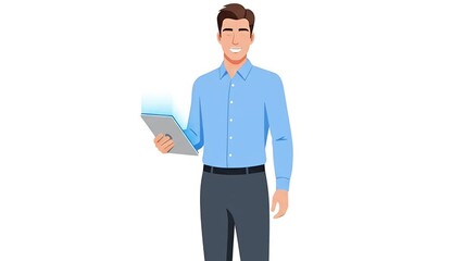 Smiling businessman using tablet, digital technology, modern interface, professional, success. - Powered by Adobe