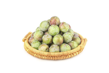 Fresh Green Plums in Wicker Basket - Sweet Stone Fruit Harvest Showcase