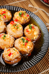 Grilled Stuffed Mushrooms with Vermicelli Noodles and Garlic Sauce Asian Style Home Cooking