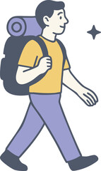 Man hiking with backpack and smiling in casual outdoor clothing