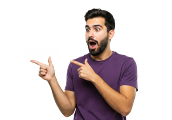 Man with beard pointing to the side isolated on transparent background