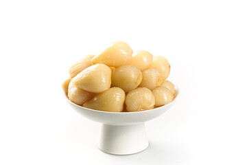 Pickled Rakkyo Japanese Sweet Sour Onions White Bowl Clean Background