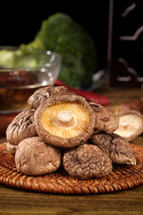 Dried Shiitake Mushrooms on Wicker Basket - Asian Cooking Ingredients Still Life