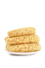 Fresh Sweet Corn Cobs on White Plate - Golden Yellow Kernels Ready for Cooking