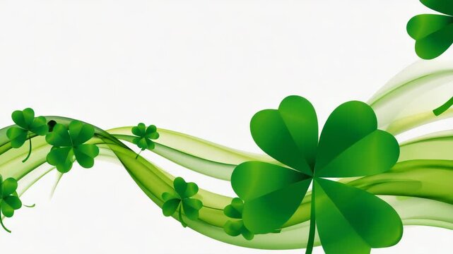 Flowing Shamrock Waves with Green Clover Leaves, Fresh St Patricks Day Background Design