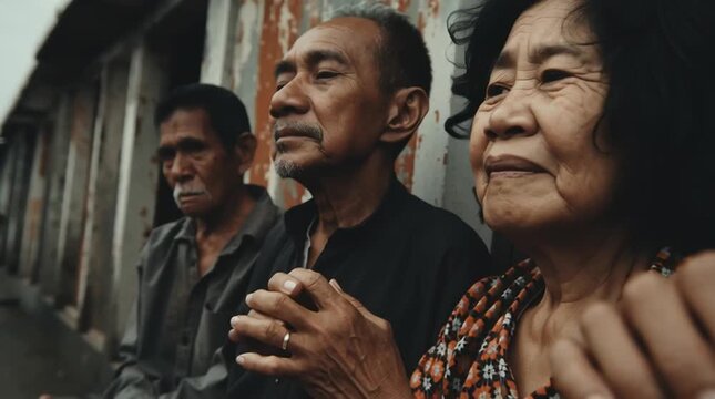 Elderly People Sharing Emotions and Contemplation in Outdoor Community Setting | Diverse Expressions, Support & Social Bonds