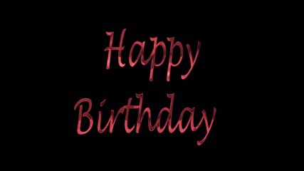 A sophisticated graphic design featuring the words "Happy Birthday" in a stylized, reddish-pink script font against a dark background.