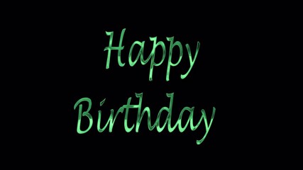 Elegant, teal-green text that reads "Happy Birthday" against a striking black background creates a festive, celebratory graphic.