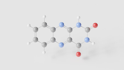 isoalloxazine molecule 3d, molecular structure, ball and stick model, structural chemical formula heterocyclic compound