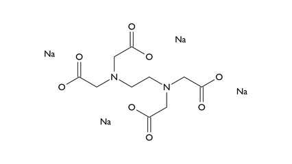 tetrasodium edta molecule, structural chemical formula, ball-and-stick model, isolated image chelating agent