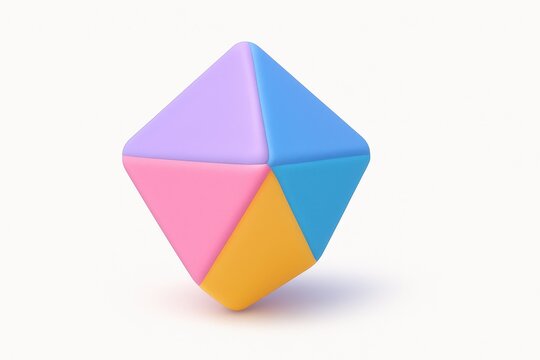 Abstract colorful geometric polyhedron with soft rounded edges isolated on a white background. Minimalist modern design element in vibrant pastel colors - Powered by Adobe