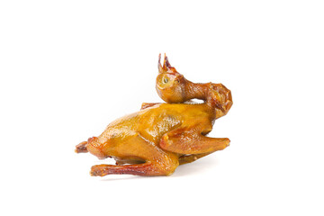 Salt-Baked Roasted Squab Pigeon on White Background - Gourmet Poultry Dish