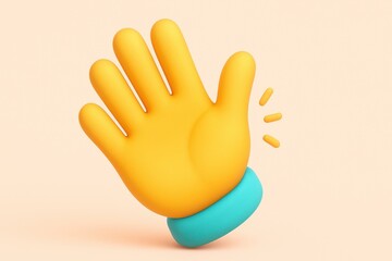 3D cartoon hand waving gesture icon for social media communication and user interface design isolated on a plain background