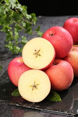 Fresh Red Fuji Apples from Qixia Shandong China Cut in Half Showing White Flesh