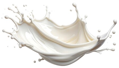 Fototapeta premium A dynamic milk splash, showcasing fluid movement and textures against a pristine white background.