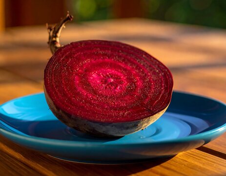 Close-up of a sliced beetroot on a plate - Powered by Adobe