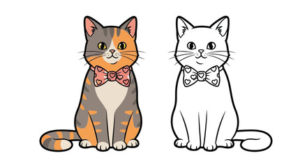 Fototapeta premium Cute Valentine Cat with Bowtie Coloring Page Kids Fun Valentine's Day Art
