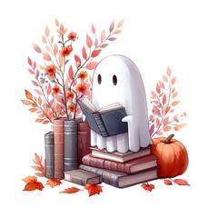 Funny halloween cartoon pumpkin and witch illustration with a broom