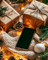 Cozy Smartphone Holiday Decor With Festive Gifts