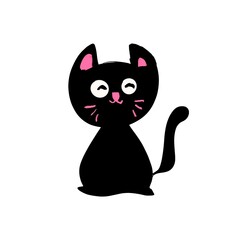 Cute Black Cat Halloween Illustration