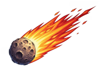 Fiery meteorite streaking through space isolated on transparent background