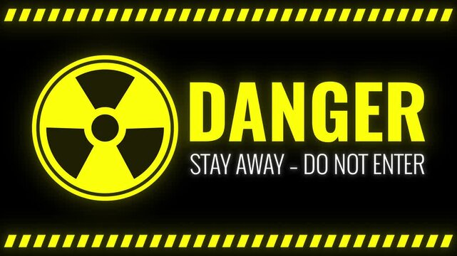 Danger stay away do not enter warning symbol animation on black background