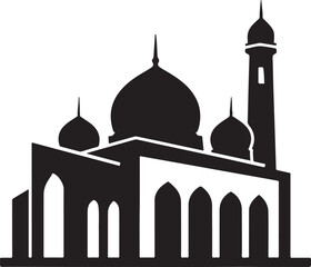 PrintSilhouette of a grand mosque with domes and minaret